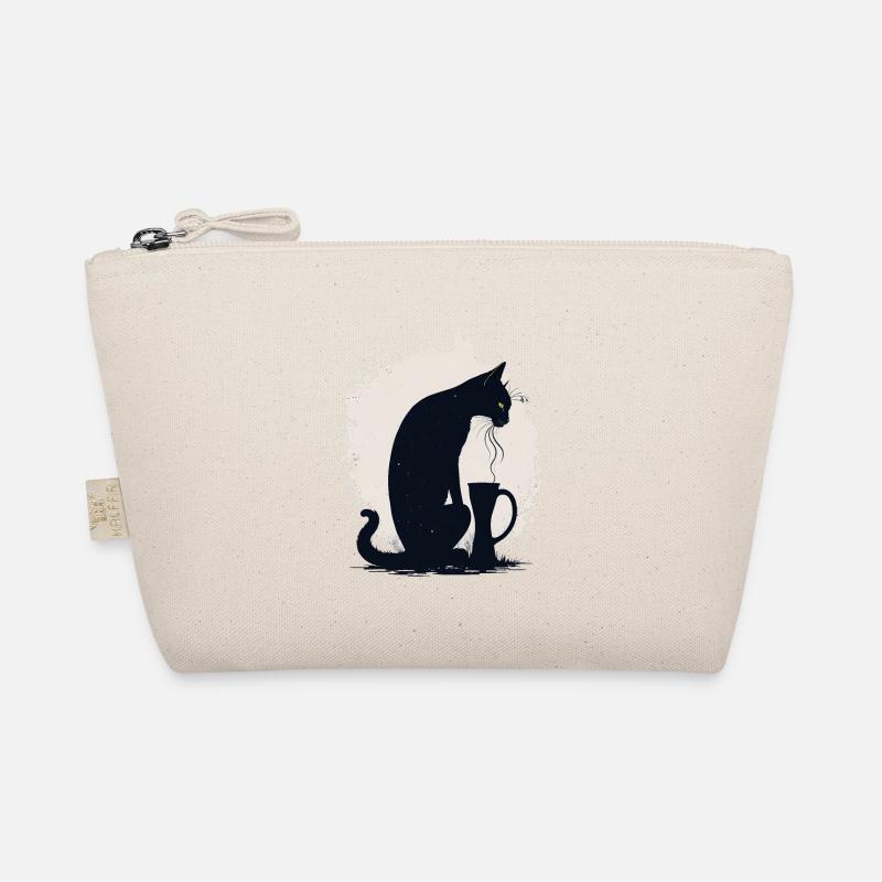 Chat noir avec tasse de café Trousse biologique