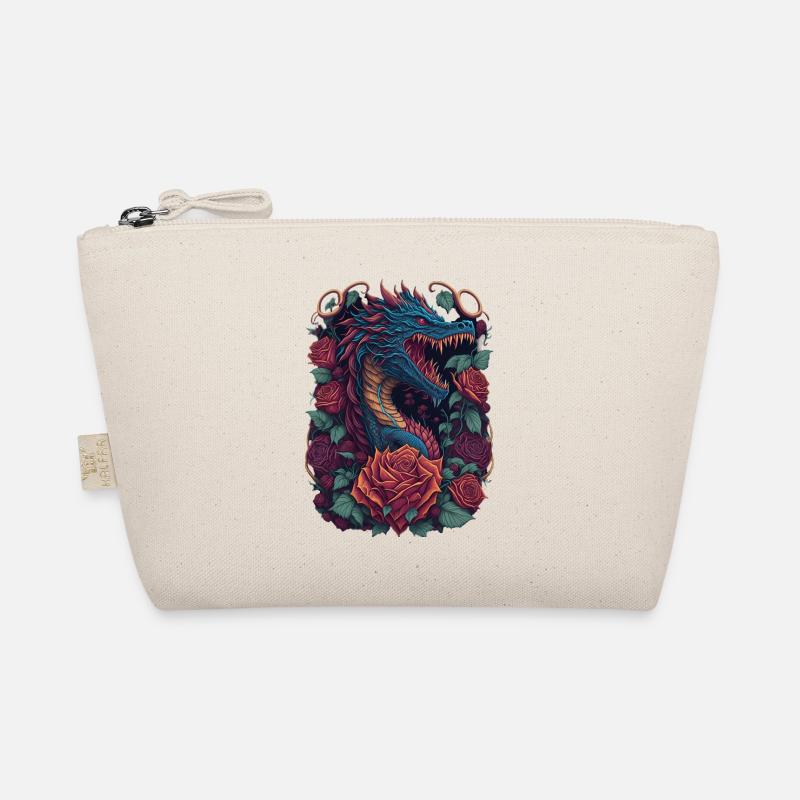 Roter Drache mit roten Rosen Drachen - Bio-Täschchen - Natur
