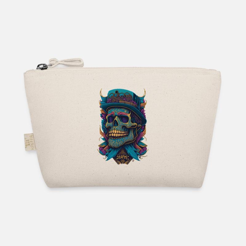 Skelett Totenkopf mit Hut und Blumen Cool Comic - Bio-Täschchen - Natur