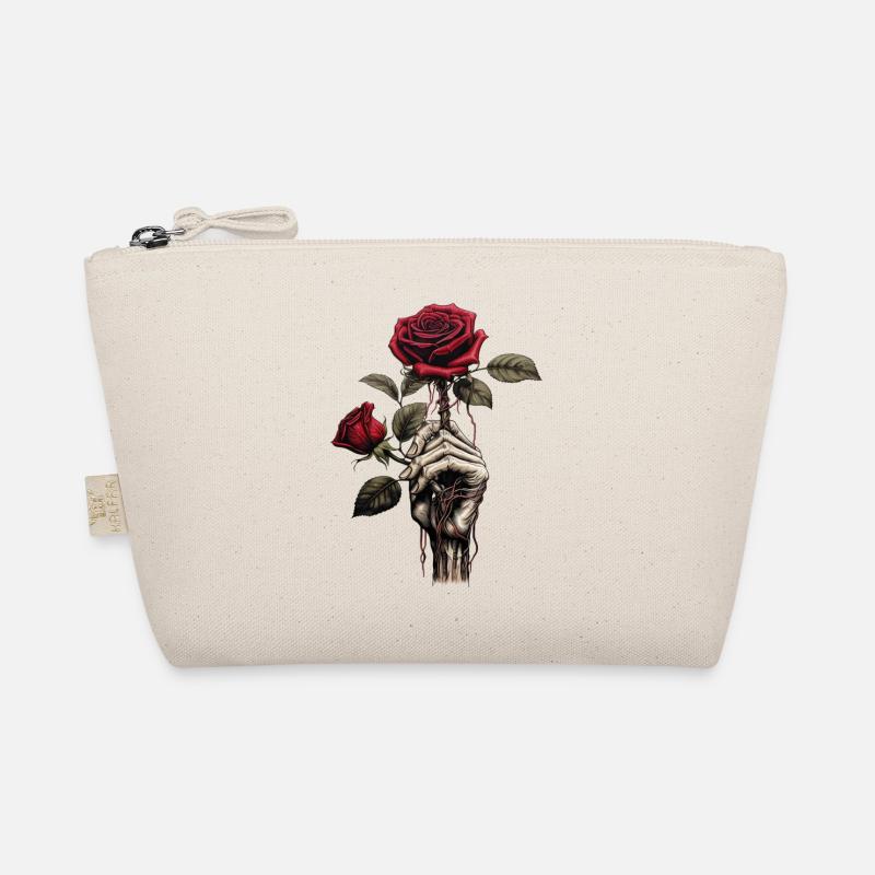 Skelett Rose Hand - Bio-Täschchen - Natur