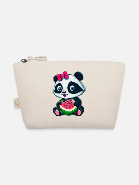 Süßes Panda-Mädchen mit Wassermelone - Bio-Täschchen - Natur