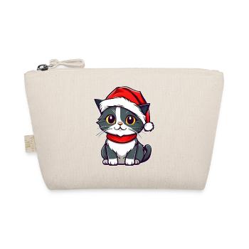 Niedliche Katze mit Weihnachtsmütze - Bio-Täschchen - Natur - Vorne