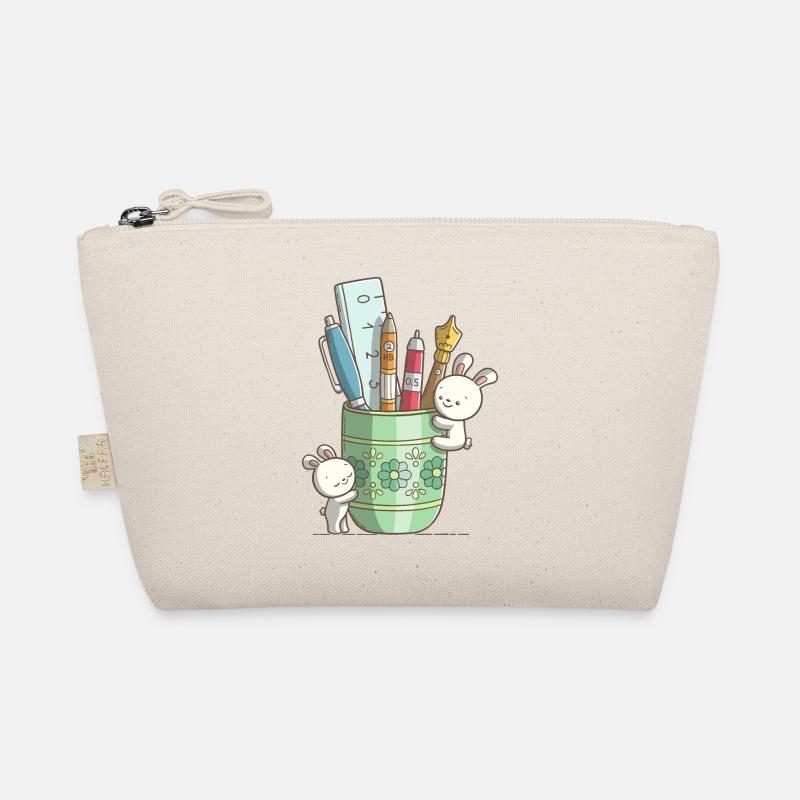 Deux lapins mignons devant un stylo Trousse biologique