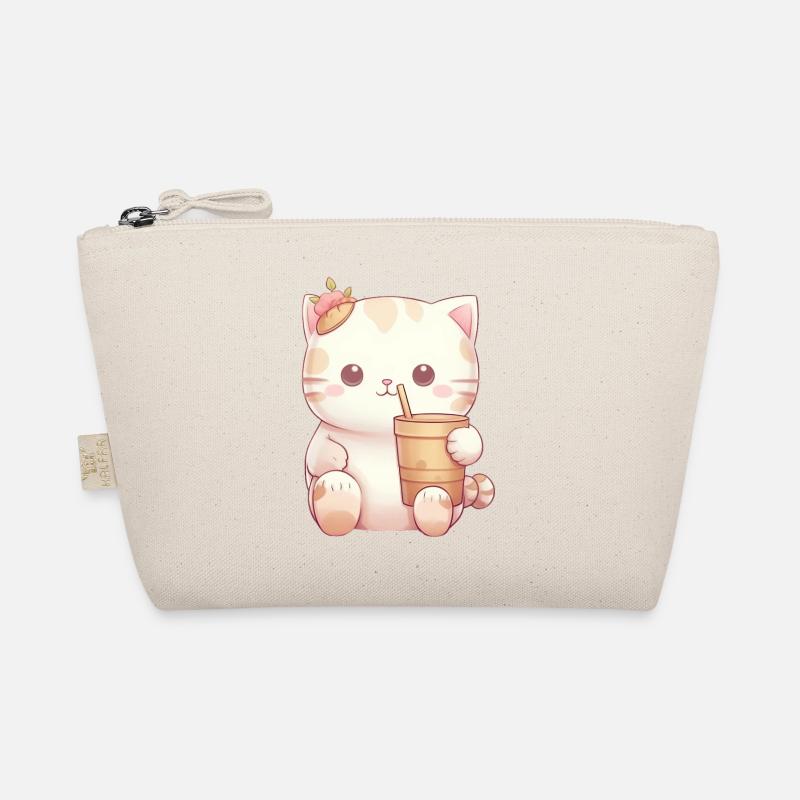 Katze im Bubble-Tea-Zauber - Bio-Täschchen - Natur