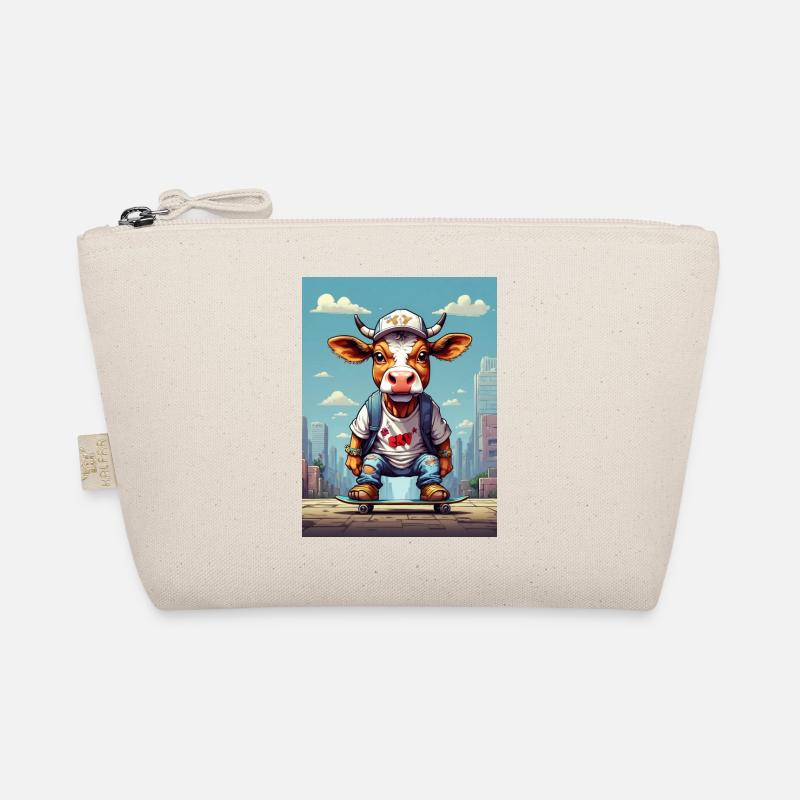 Comic Kuh auf Skateboard Bio-Täschchen