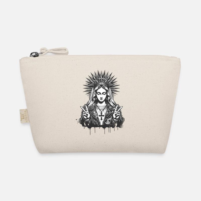 Mutter Gottes Maria als Punk mit Lederoutfit - Bio-Täschchen - Natur