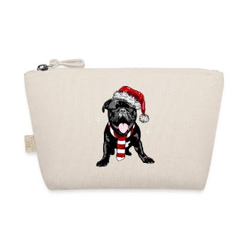 Mignon Frenchie avec chapeau et écharpe de Père Noël - Trousse biologique - nature - Devant