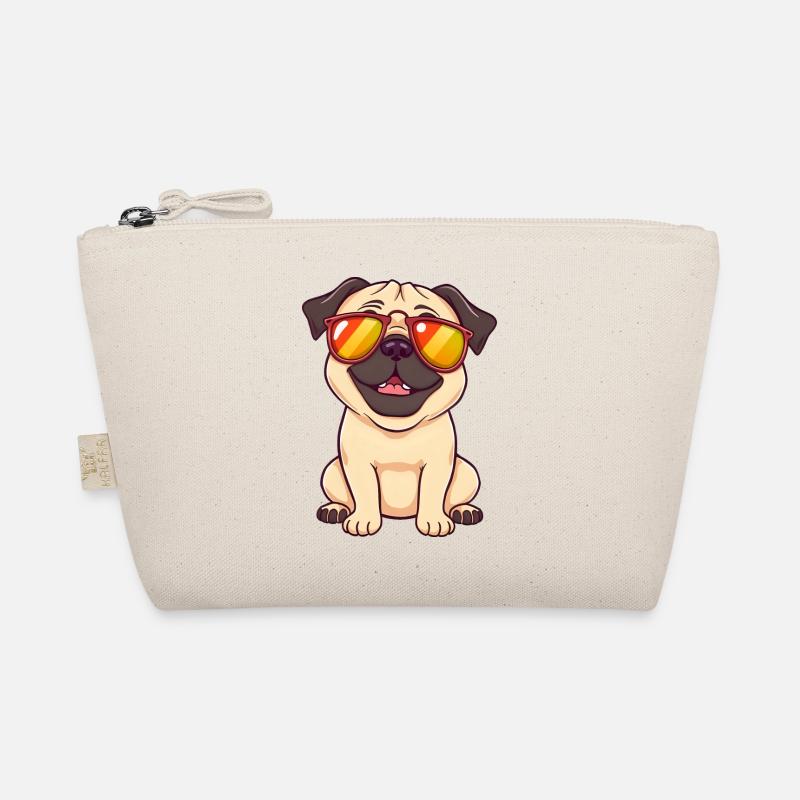 Verspielter Mops mit Sonnenbrille - Bio-Täschchen - Natur