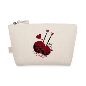 Wool, Knitting Needles and Hearts – Handmade Fan - Organic Pouch - nature - Front
