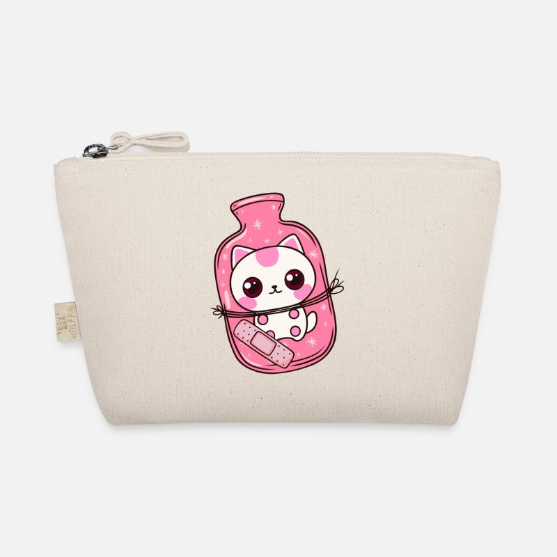 Kawaii Katze mit Wärmflasche - Gute Besserung - Bio-Täschchen - Natur