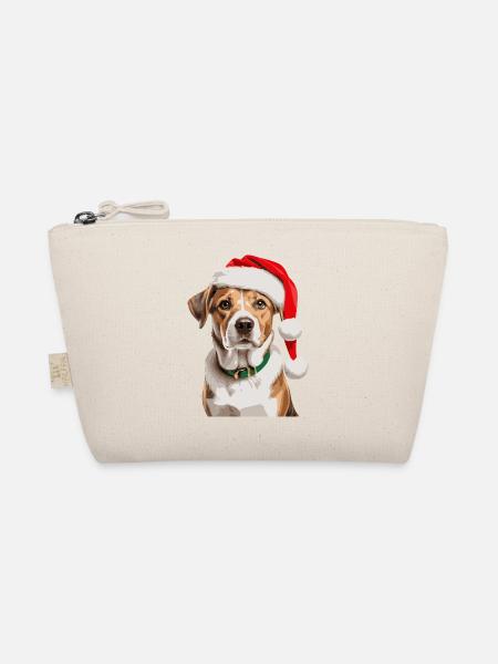 Süßer Hund mit Weihnachtsmütze - Bio-Täschchen - Natur