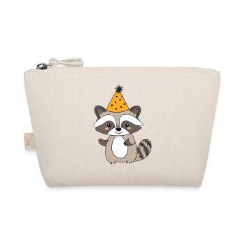Happy Raccoon with Party Hat - Fun birthday design - Organic Pouch - nature - Front