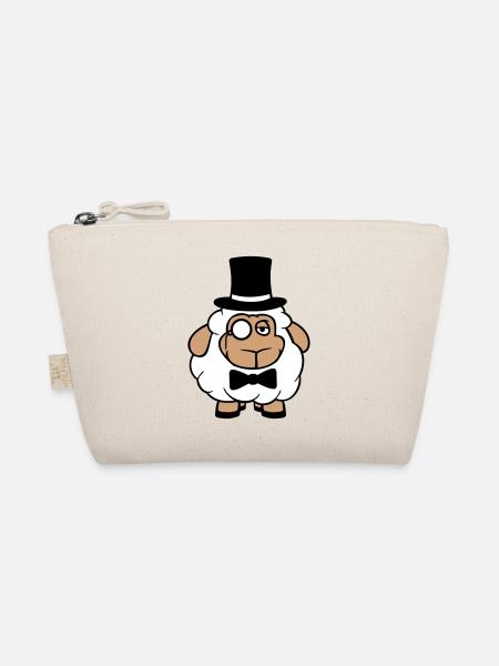 Schaf Herr Gentleman Zylinder Hut Monokel Brille - Bio-Täschchen - Natur - Vorne