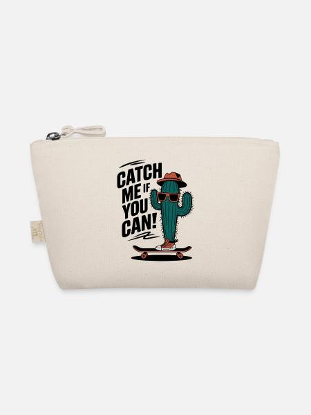 Catch Me If You Can! Cactus Skateboarder - Organic Pouch - nature - Front