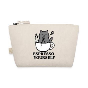 Gray cat, espresso cup, coffee, singing, express - Organic Pouch - nature - Front