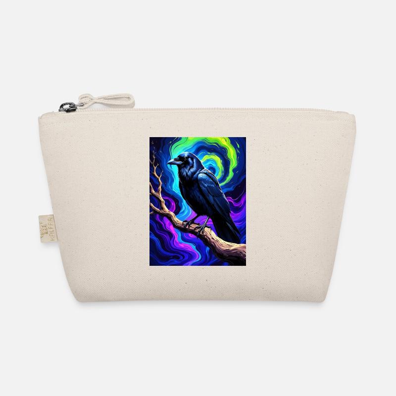 Lebendige Black Crow Kunst auf psychedelischem Hintergrund Bio-Täschchen