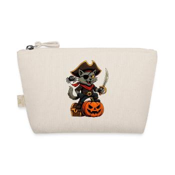 Pirate cat with pumpkin, treasure chest and spider - Organic Pouch - nature - Front