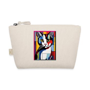 Abstrakter buntes Katzenporträt im Pop Art Stil - Bio-Täschchen - Natur - Vorne