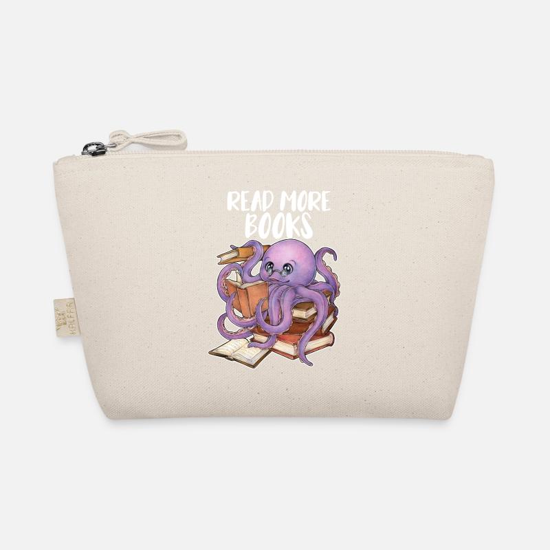 Reading Octopus in Stack of Books Book Gift - Organic Pouch - nature