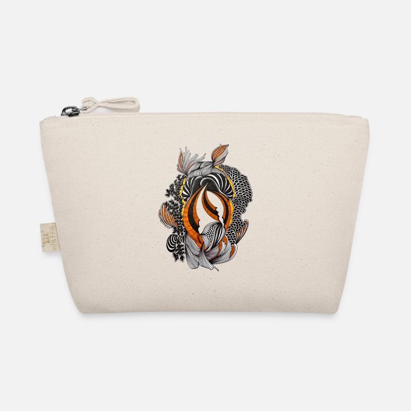Orange Black Abstract Feather Pattern Organic Pouch