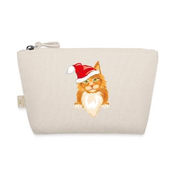 Cute peeking ginger cat in Christmas hat - Organic Pouch - nature - Front