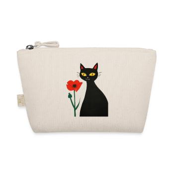 Schwarze Katze mit Mohnblumen - Bio-Täschchen - Natur - Vorne