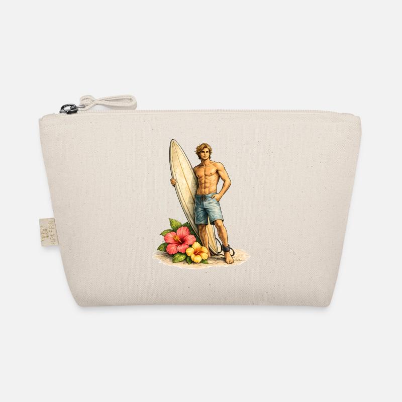 Surfer with board on tropical beach Organic Pouch