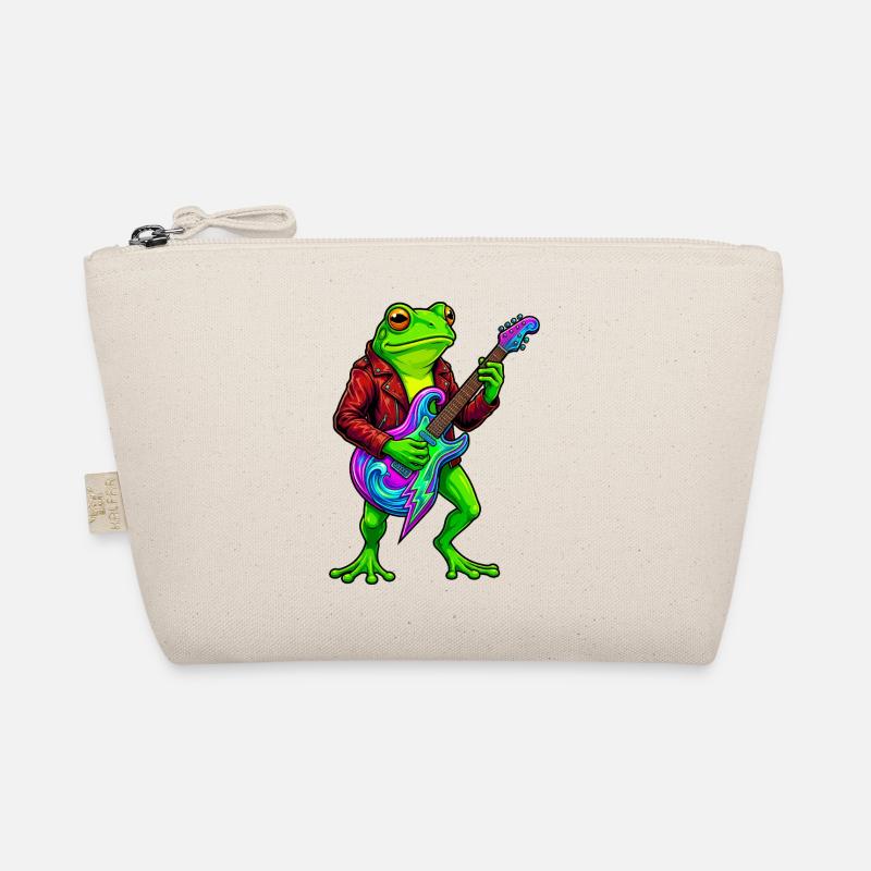 Frosch mit Jacke und Neon E-Gitarre Bio-Täschchen