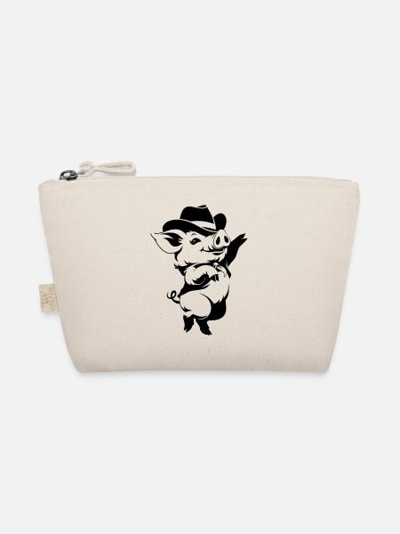 Funny Pig with Hat Cartoon Motif - Organic Pouch - nature