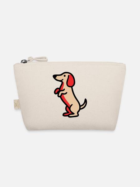 Süßer Dackel Hund Männchen Comic - Bio-Täschchen - Natur - Vorne