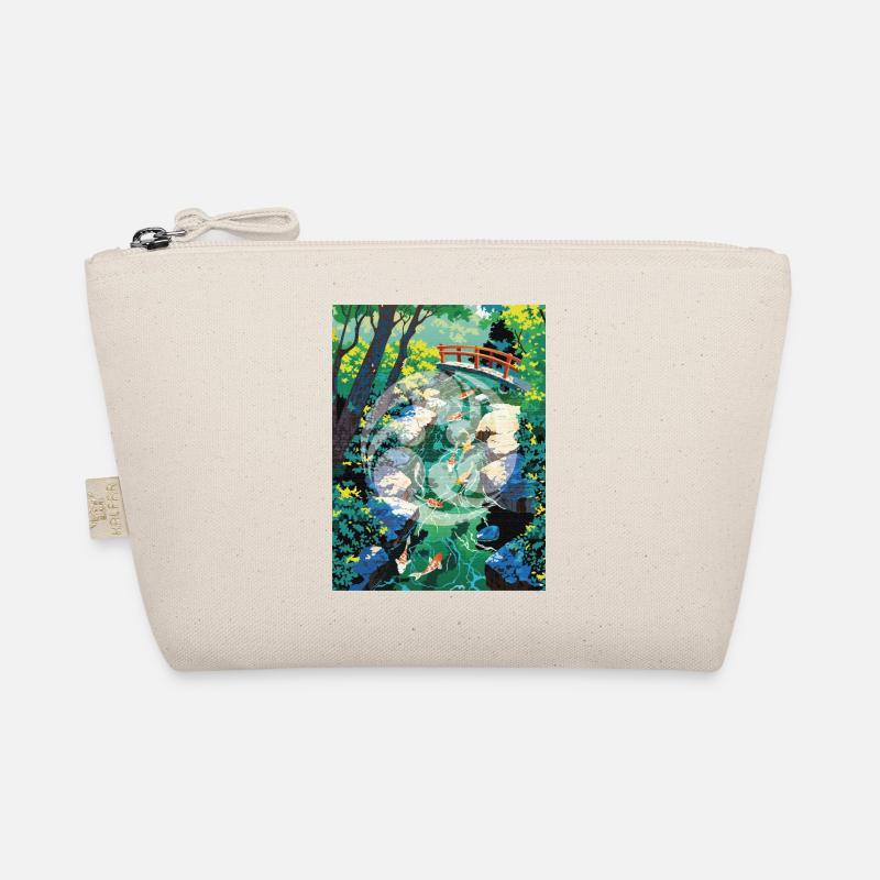 Japanese Koi river landscape with Kamon design Organic Pouch