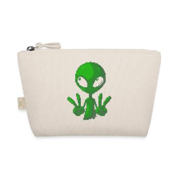 Pixel Green Alien Peace Sign Tee - Organic Pouch - nature - Front