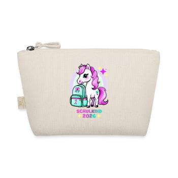Pony mit Schulranzen Schulkind 2026 Pink Türkis - Bio-Täschchen - Natur - Vorne
