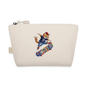 Coole Skater Katze auf Skateboard-Aquarell Design - Bio-Täschchen - Natur - Vorne