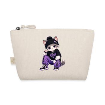 K-Pop Cat in Purple Hoodie - Organic Pouch - nature - Front