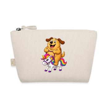 Dog Riding Grumpy Rainbow Unicorn - Organic Pouch - nature - Front