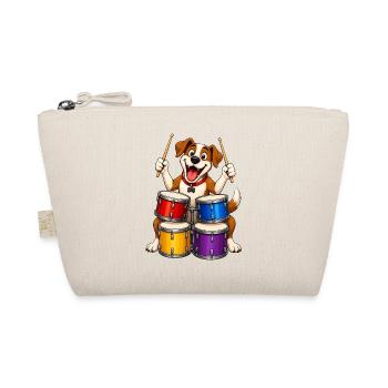 Excited Dog Playing Four Piece Drums - Organic Pouch - nature - Front