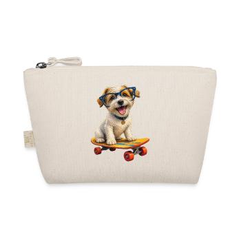 Hund auf Skateboard, blaue Brille - Bio-Täschchen - Natur - Vorne
