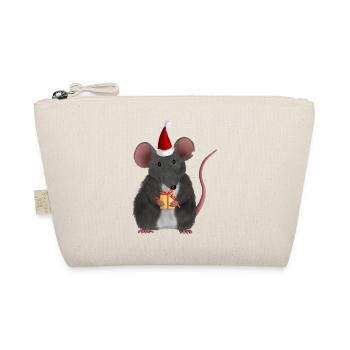 Weihnachtsratte mit Geschenk - Ohne Text - Bio-Täschchen - Natur - Vorne
