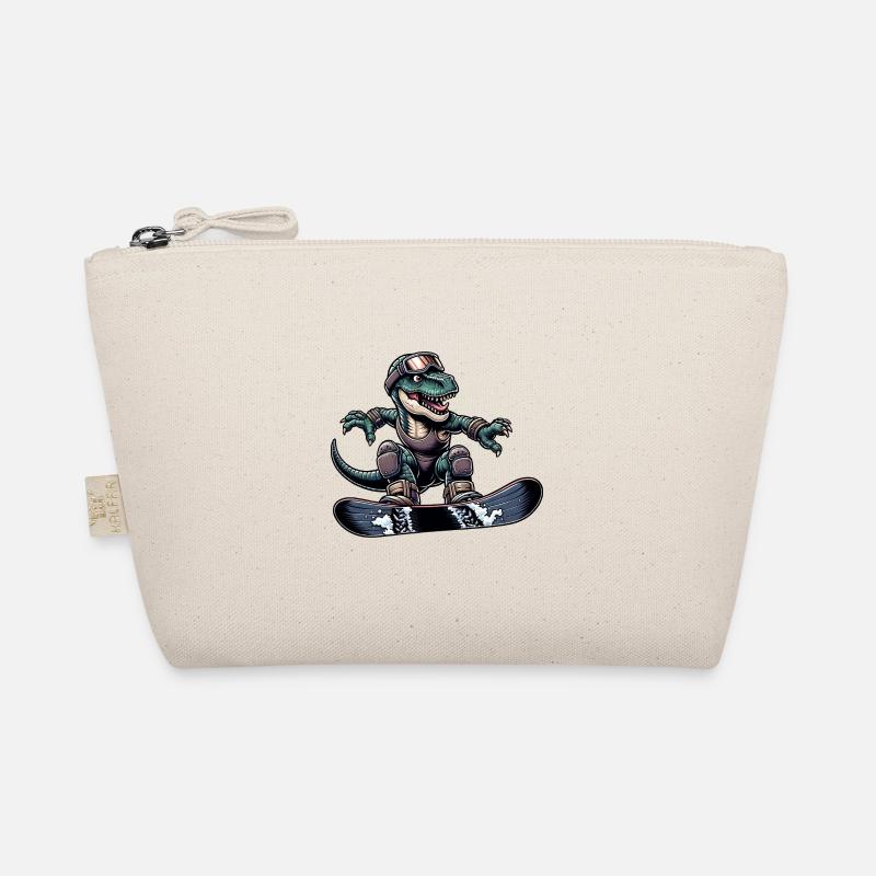 T-Rex Dino Snowboarder - Bio-Täschchen - Natur