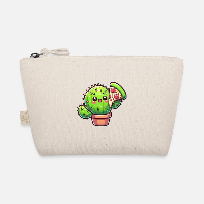Cute Cactus with Pizza Cartoon Organic Pouch