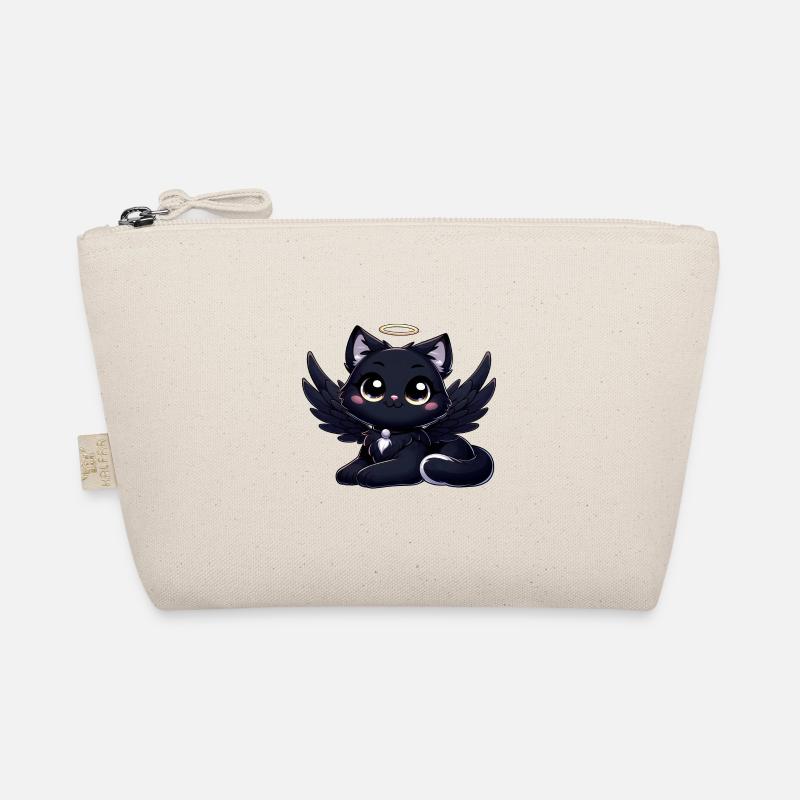 Gothic Katze süß schwarzer Engel mit Flügeln Bio-Täschchen