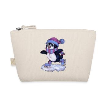 Niedlicher Chibi Pinguin mit Schal & Schlittschuh - Bio-Täschchen - Natur - Vorne