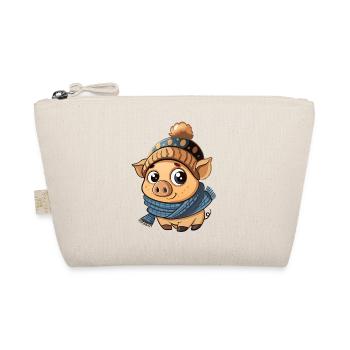Cute piggy with scarf and bobble hat. - Organic Pouch - nature - Front