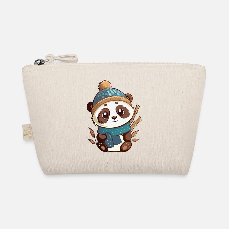 Panda mignon avec écharpe et chapeau à pompon. Trousse biologique