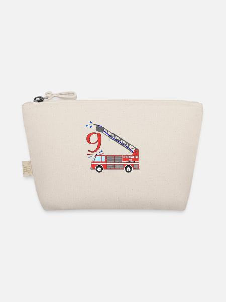 Fire engine 9th birthday - Organic Pouch - nature - Front