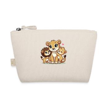 Loving Lion Mother With Two Cute Kids - Organic Pouch - nature - Front
