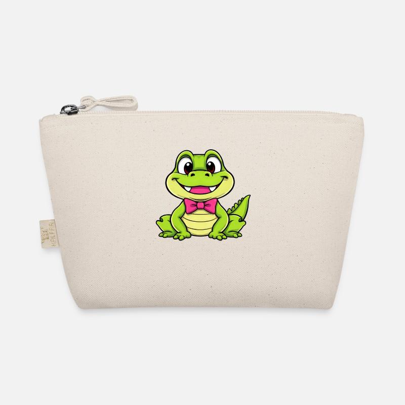 Charming Cartoon crocodile with Pink Bowtie Organic Pouch