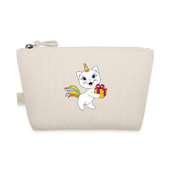 Cute smiling cat unicorn with gift box - Organic Pouch - nature - Front