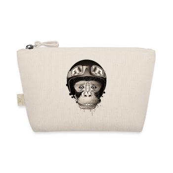 Chimpanzee with retro motorcycle helmet and goggles - Organic Pouch - nature - Front